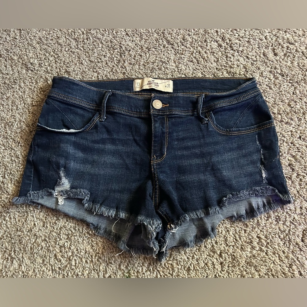 Y2K Hollister Short Short Vintage Dark Blue Frayed Jean Shorts Distressed 31 13